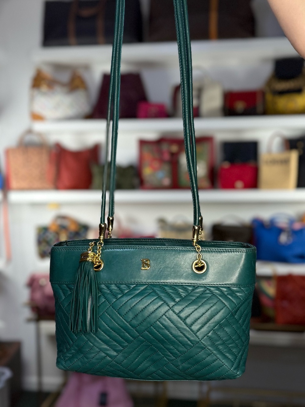 Bally Quilted Green Leather Bag